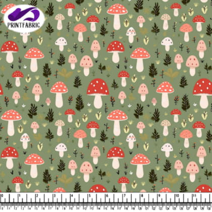 Mushroom Pattern in the Forest with Leaves and Flowers