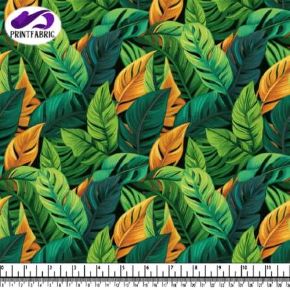 Motif de Feuilles Tropicales en Vert, Orange et Jaune sur Fond Noir