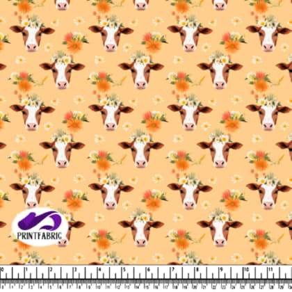 Vaches avec Couronnes de Fleurs sur Fond Orange