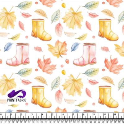 Motif de Feuilles d'Automne en Aquarelle et Bottes en Caoutchouc