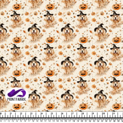 Whimsical Halloween Pattern with Dogs and Pumpkins