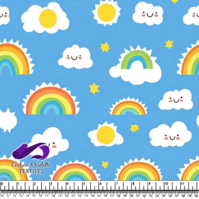 Cheerful Pattern with Clouds and Rainbows