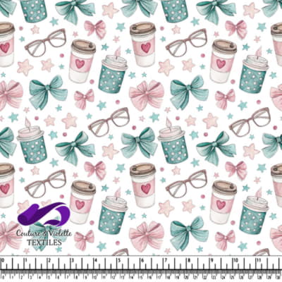 Sweet Coffee and Pastel Ribbons Feminine and Playful Watercolor Pattern