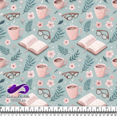 Motif de Café Douillet avec Lunettes et Fleurs