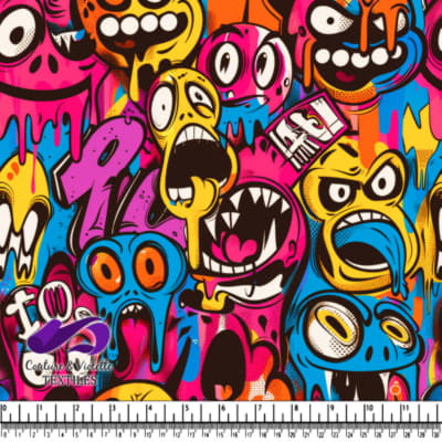 Colorful Cartoon Monsters Pattern with Expressive Faces