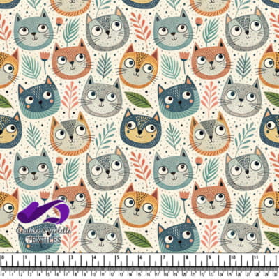 Visages de Chats Colorés et Fantaisistes avec Fleurs et Feuilles