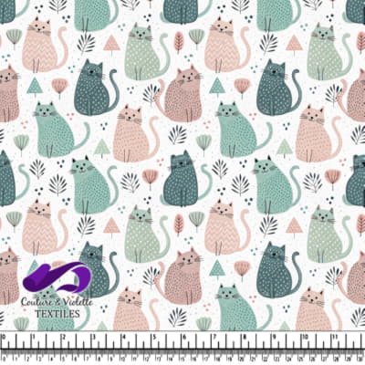 Chats pastel avec des plantes sur fond blanc