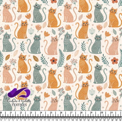 Chats amusants colorés et éléments floraux