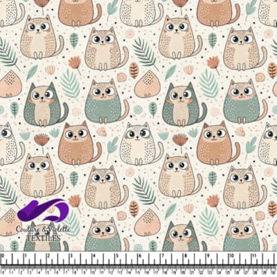 Chats de dessin animé mignons avec des feuilles et des fleurs