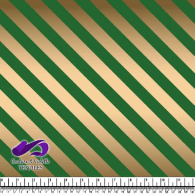Tissu à rayures diagonales vertes et dorées