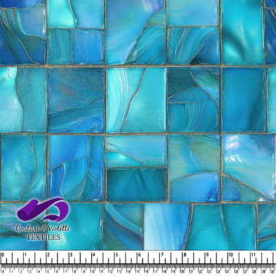 Blue marble pattern square tiles fabric