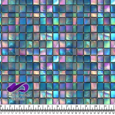 Motif de carreaux mosaïques carrés iridescents bleu et violet avec accents dorés
