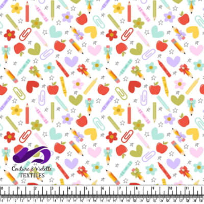 Motif coloré de fournitures scolaires et de formes