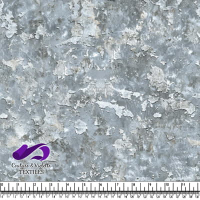 Gray fabric with abstract peeling paint pattern