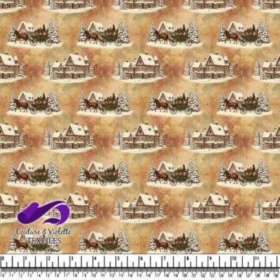 Vintage winter village scene with horse