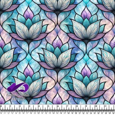 Blue and Purple Lotus Stained Glass Pattern Design