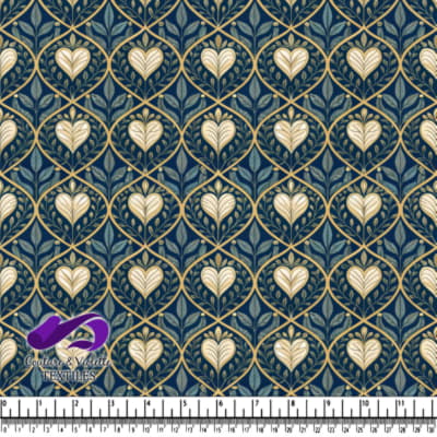 Motif damassé floral vintage bleu et or