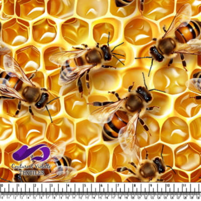 Close Up of Honeybees on a Honeycomb Pattern Background