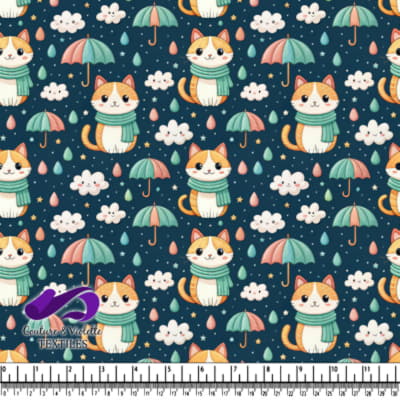 Chats Mignons avec Umbrelles et Nuages