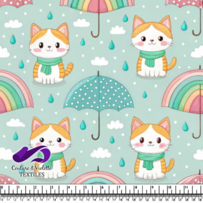 Cute Cats with Umbrellas and Rainbows Pattern
