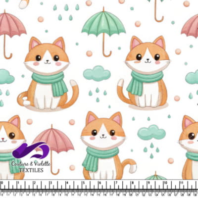 Cute Cats with Scarves and Umbrellas Pattern