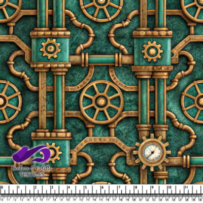 Motif Inspiré du Steampunk avec Tuyaux en Laiton et Engrenages