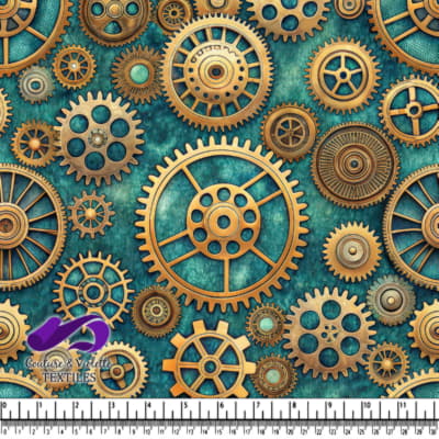 Vintage Steampunk Gears and Cogs Pattern on Blue Background