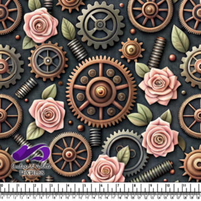 Motif Steampunk avec Engrenages et Roses