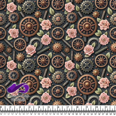 Motif Steampunk avec Engrenages et Roses
