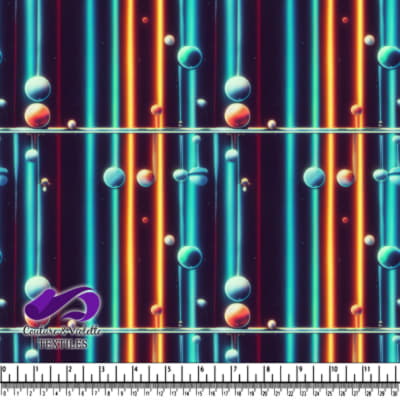 Glowing Spheres and Vertical Neon Light Stripes Pattern