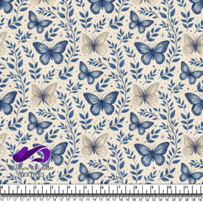 Blue and beige butterfly pattern with leaves