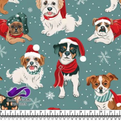 Chiens festifs portant des chapeaux d'hiver et des écharpes sur un fond bleu