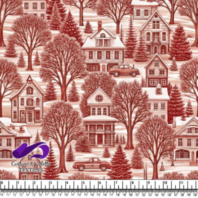 Winter neighborhood pattern with houses cars and leafless trees
