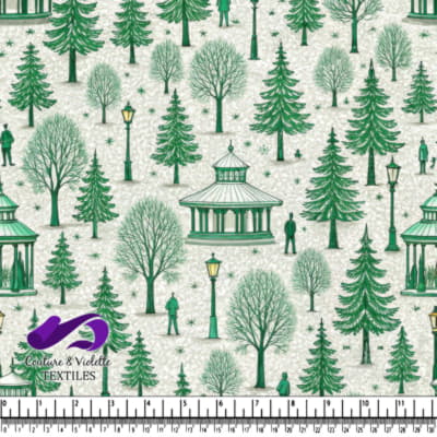 Vintage gazebos and lamp posts with silhouetted people