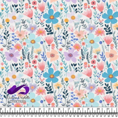 Motif coloré de fleurs sauvages variées sur fond blanc
