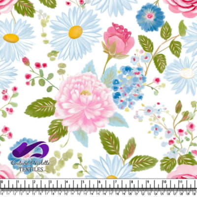 Colorful floral pattern with daisies roses