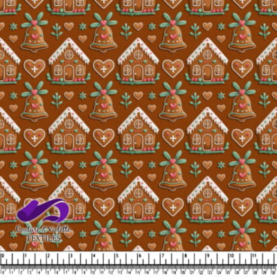 Motif de biscuits en pain d'épices avec maisons, cloches, cœurs et fleurs