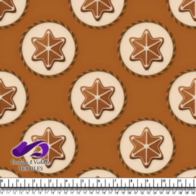 Biscuits en forme d'étoile sur fond brun avec branding textile