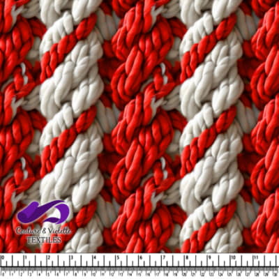 Close up of red and white twisted rope textile pattern