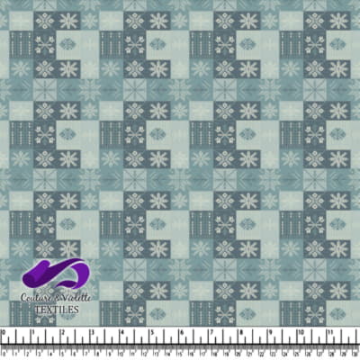 Motif en patchwork bleu et gris avec flocons de neige