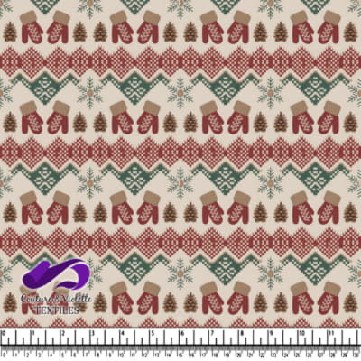 Winter holiday pattern with mittens pine cones and snowflakes