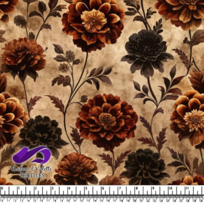 Vintage floral pattern with large brown and black flowers