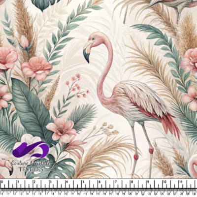 Flamant rose élégant avec fleurs pastels