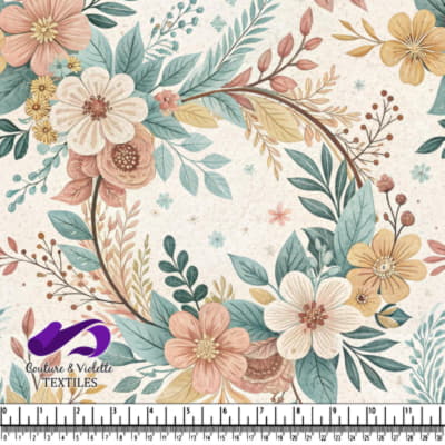 Couronne florale vintage avec des fleurs et feuilles pastel