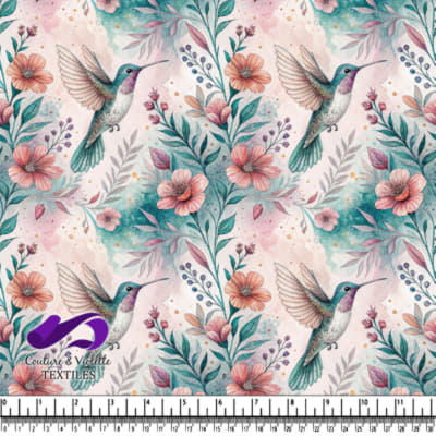 Colibri coloré entouré de fleurs et feuilles pastel - illustration aquarelle