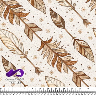 Brown and beige decorative arrows and leaves on a light background