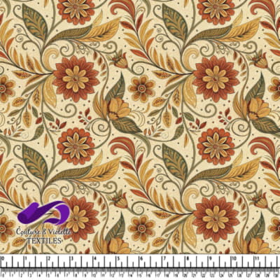 Motif Floral Automnal avec Feuilles et Tourbillons