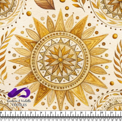 Golden Sunburst Mandala Pattern with Botanical Elements