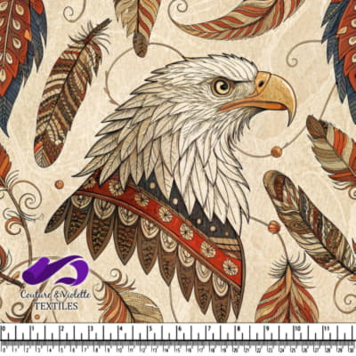 Tête d'aigle entourée de plumes ornées