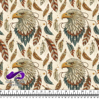 Tête d'aigle complexe entourée de plumes colorées et détaillées